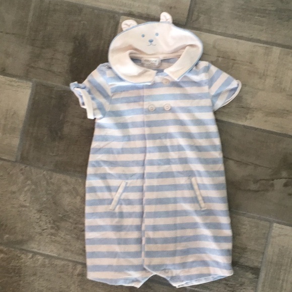 Neiman Marcus Baby Onesie bear collar stripes blue infant boy 6-9 months - Picture 1 of 5